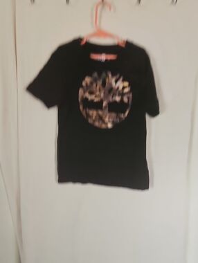 Timberland Black Short-Sleeve Tee with Metallic Camo Logo